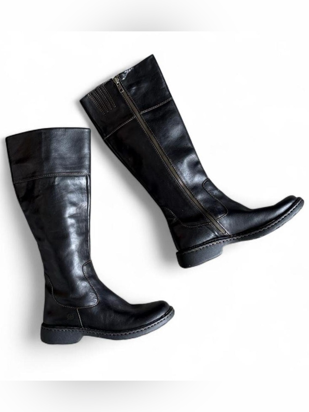 Born Black Leather Knee-High Heeled Boots